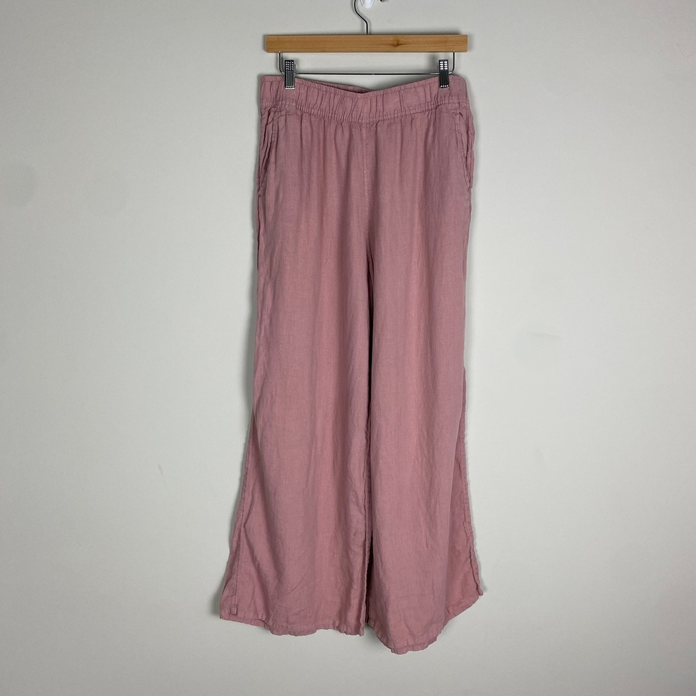 Sigrid Olsen Linen Wide Leg Pants Womens Large Pink Pull On Casual Coastal
